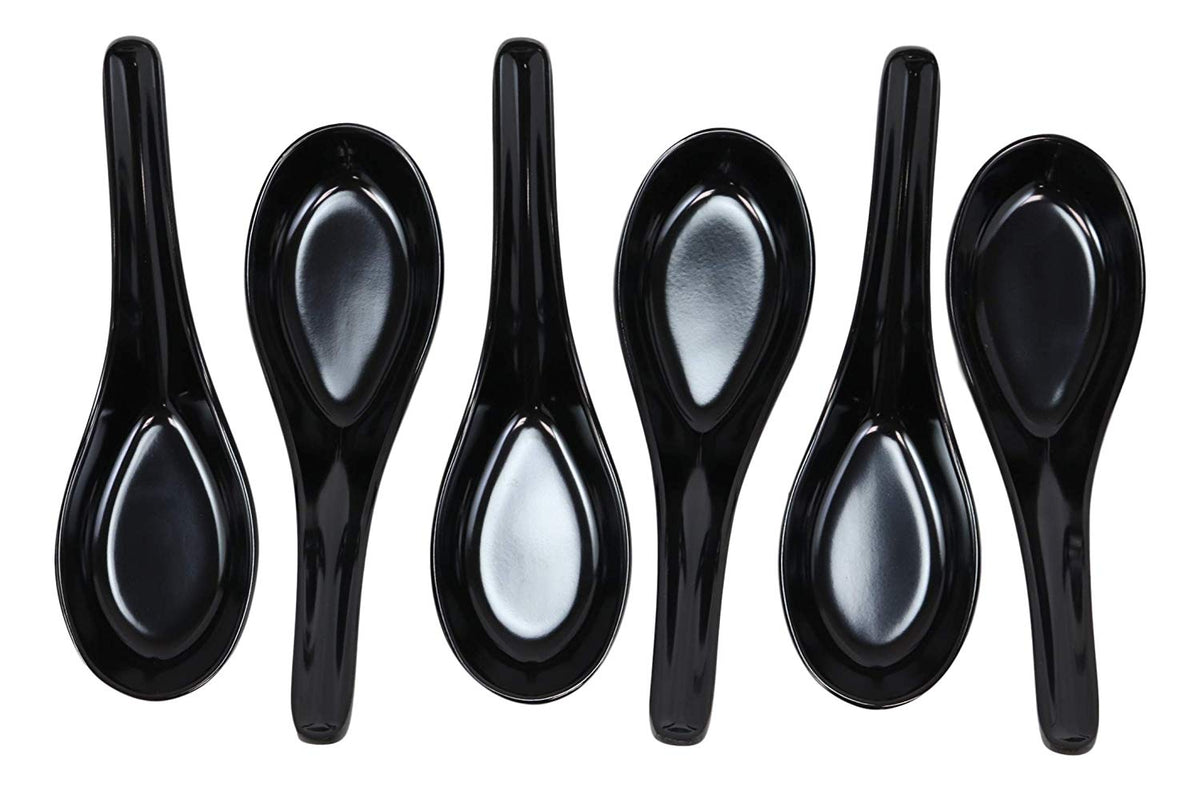 Glossy Black Melamine Soup Spoons Pack Of 6 Set Restaurant Supply Food Spoon