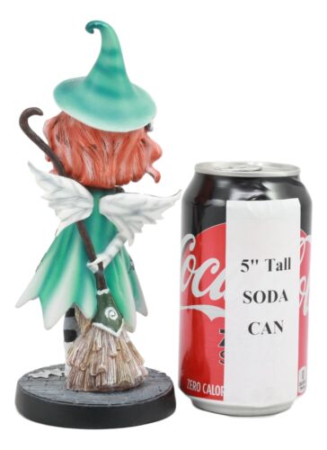 Magic Spell Dolly Fae Green Star Witch Fairy With Flying Broomstick Statue Decor