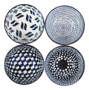 Ebros Gift Made In Japan Stylish Symmetry Contemporary Design 5"Diameter 16oz Porcelain Bowls Set Of 4 For Salad Ramen Pho Soup Cereal Home And Kitchen Decorative Bowl Gift Set (Blue Patterns)