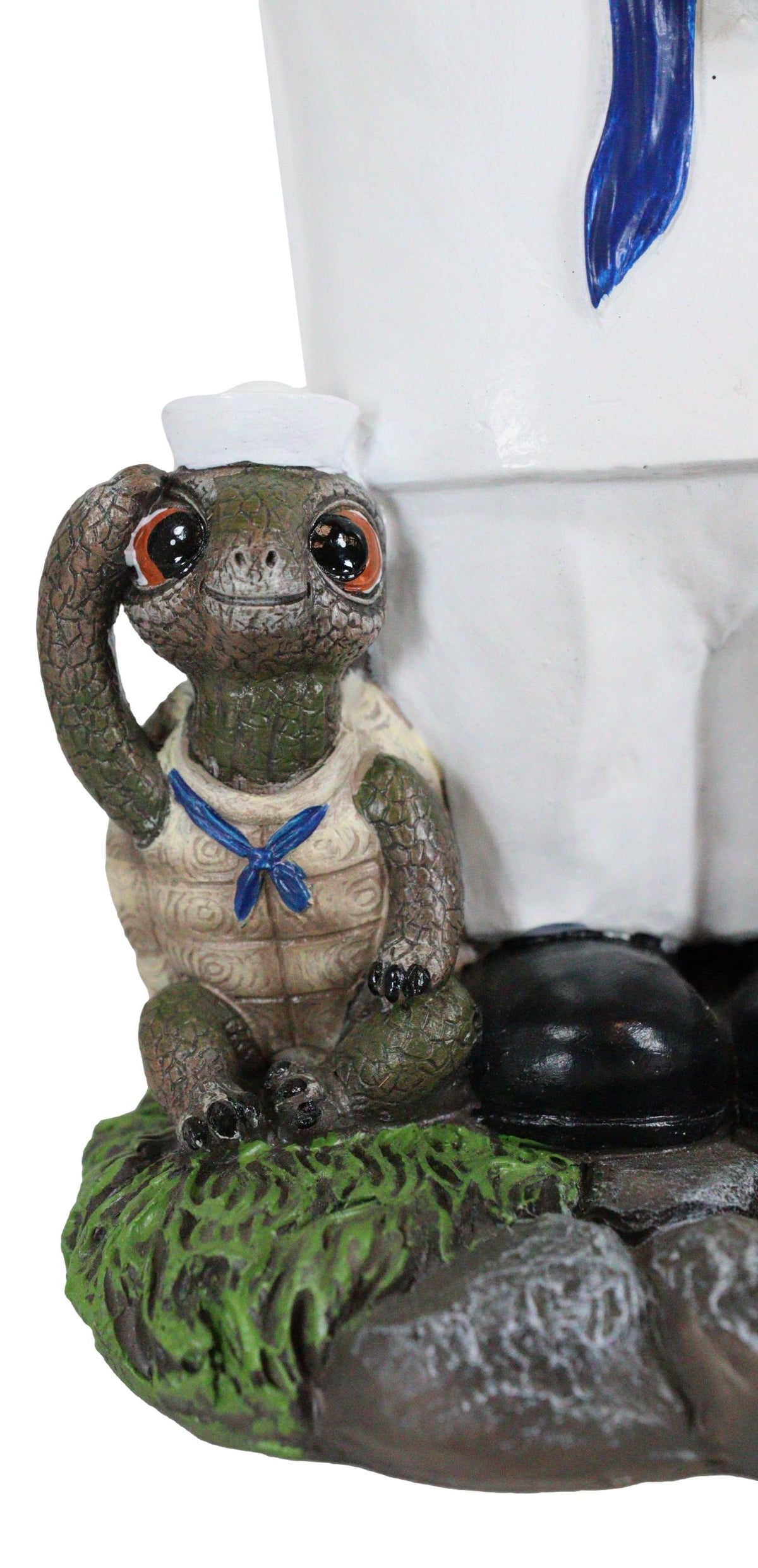 USA Patriotic White Uniformed Sailor Navy Gnome With Tortoise In Salute Statue