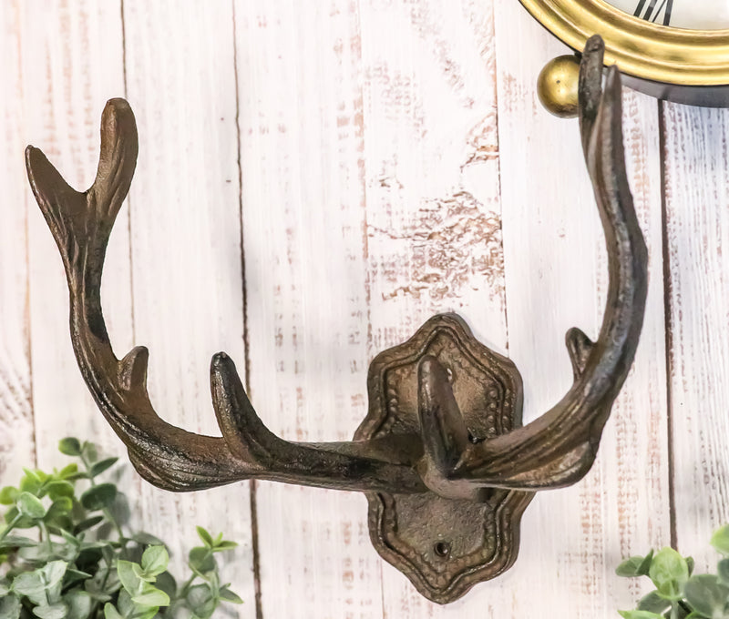 Cast Iron Vintage Western Rustic Stag Deer Crown Antlers Wall Coat Keys Hooks