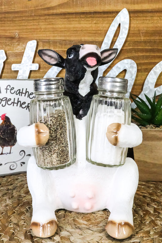 Ebros Farm Grassland Bovine Cattle Cow Moo Moo Salt Pepper Shakers Holder Set - Ebros Gift