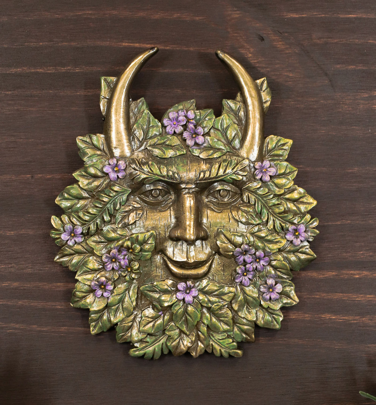 Ebros Spring Blooms & Blossoms Horned Greenman Pan Wall Decor Plaque Sculpture