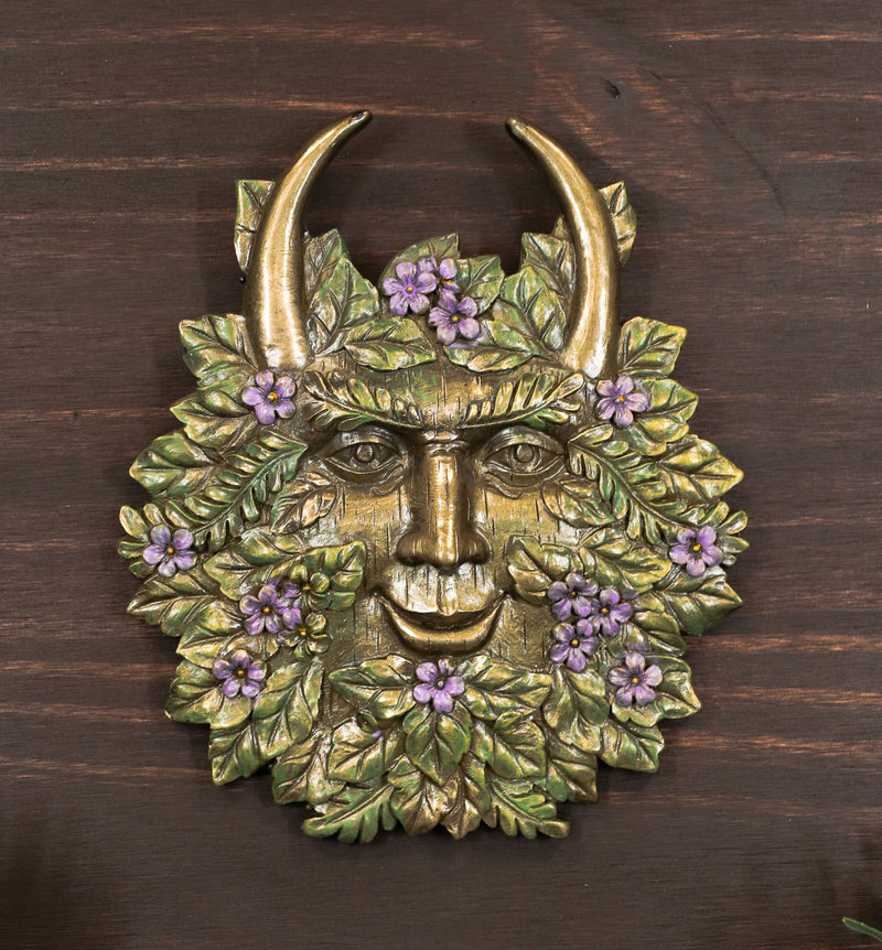 Ebros Spring Blooms & Blossoms Horned Greenman Pan Wall Decor Plaque Sculpture