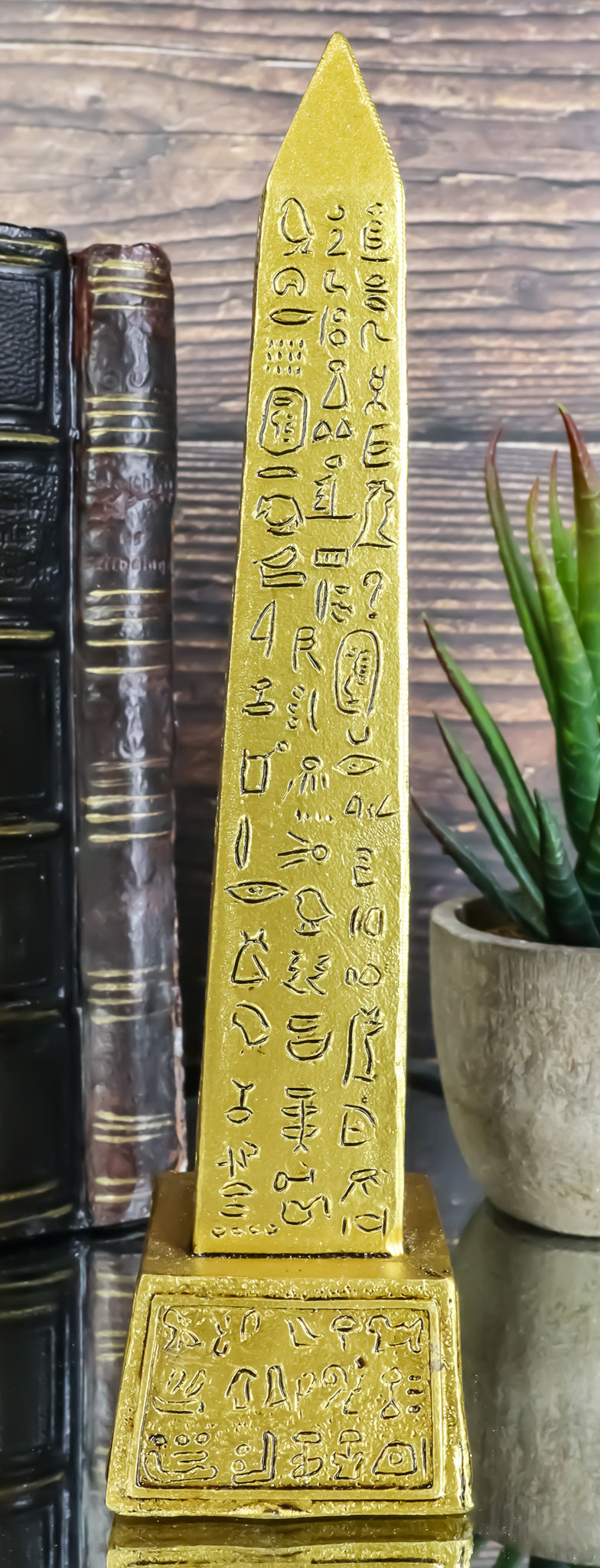 Ebros Gods Of Egypt Temple of Ra Gold Colored Luxor Obelisk With Hieroglyphs Statue - Ebros Gift