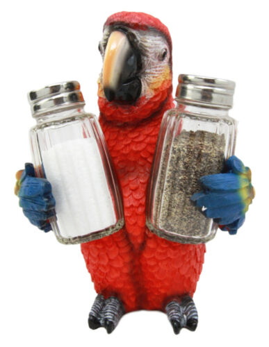 Ebros Tropical Rainforest Red Scarlet Macaw Parrot Salt Pepper Shakers Holder - Ebros Gift