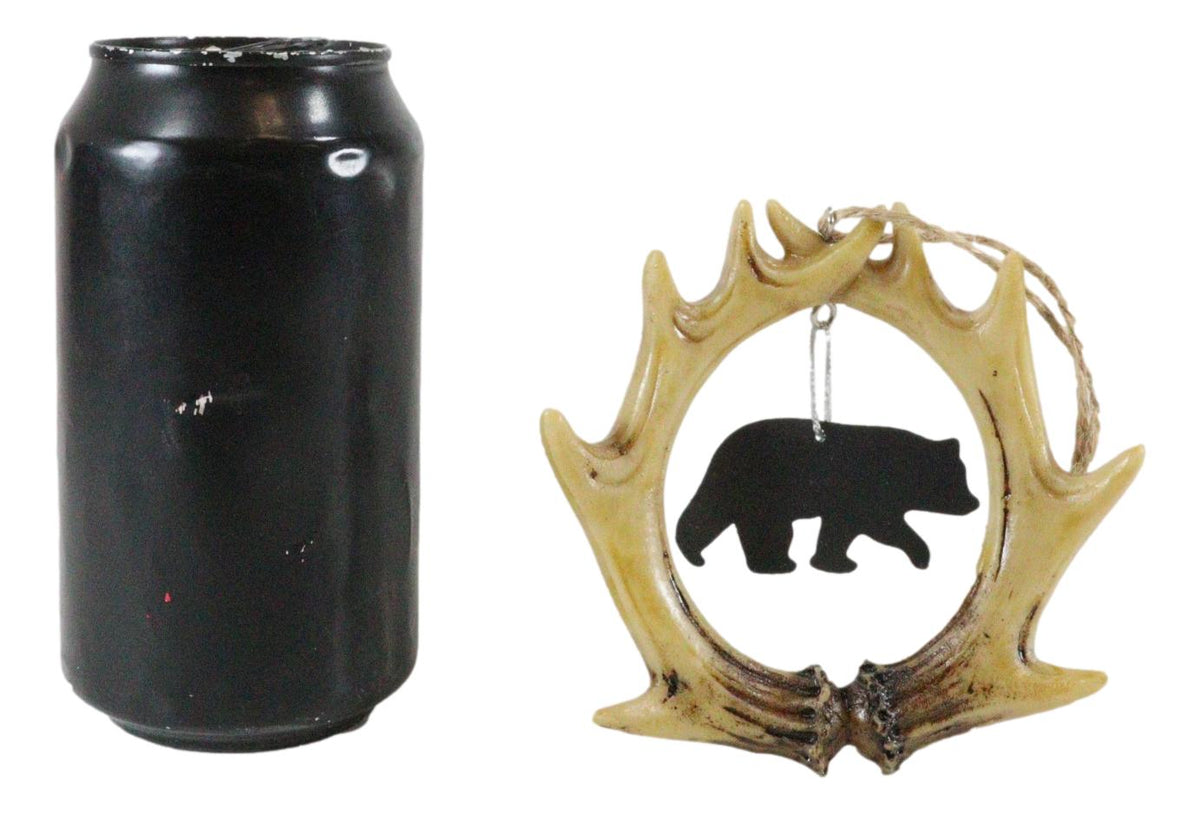 Rustic Western Black Bear Cutout Deer Antlers Set of 2 Christmas Tree Ornaments