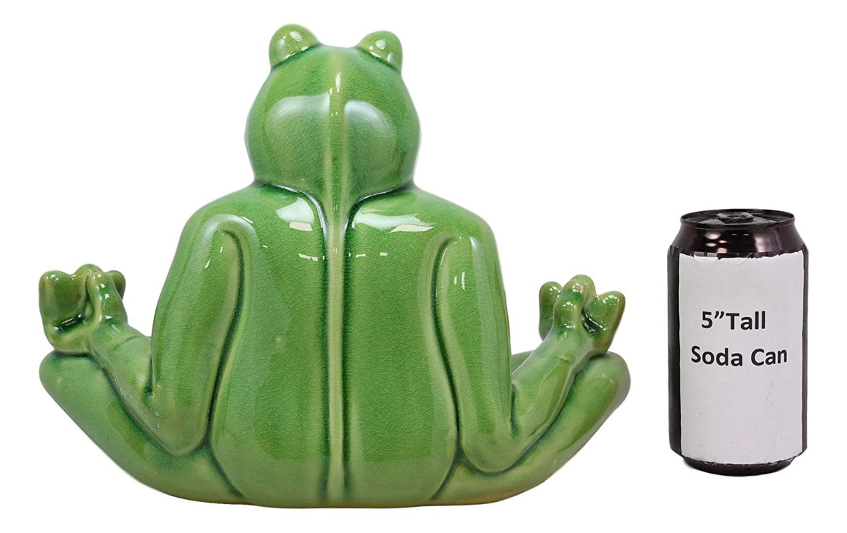 Ebros 11.5" Wide Lotus Dreams Ceramic Whimsical Meditating Yoga Green Frog Home and Garden Statue Zen Inner Peace Frogs Decorative Sculpture Accent - Ebros Gift