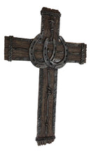 Rustic Western Lucky Horseshoes Barbed Wire And Rope Wall Cross Decor Plaque 19"