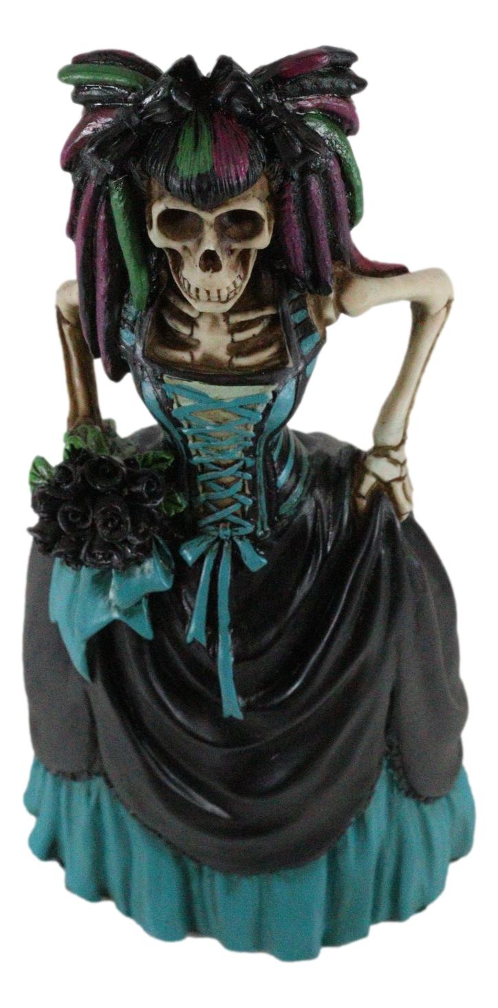 Day of The Dead Gothic Skeleton Bride In Evening Gown Statue Love Never Dies