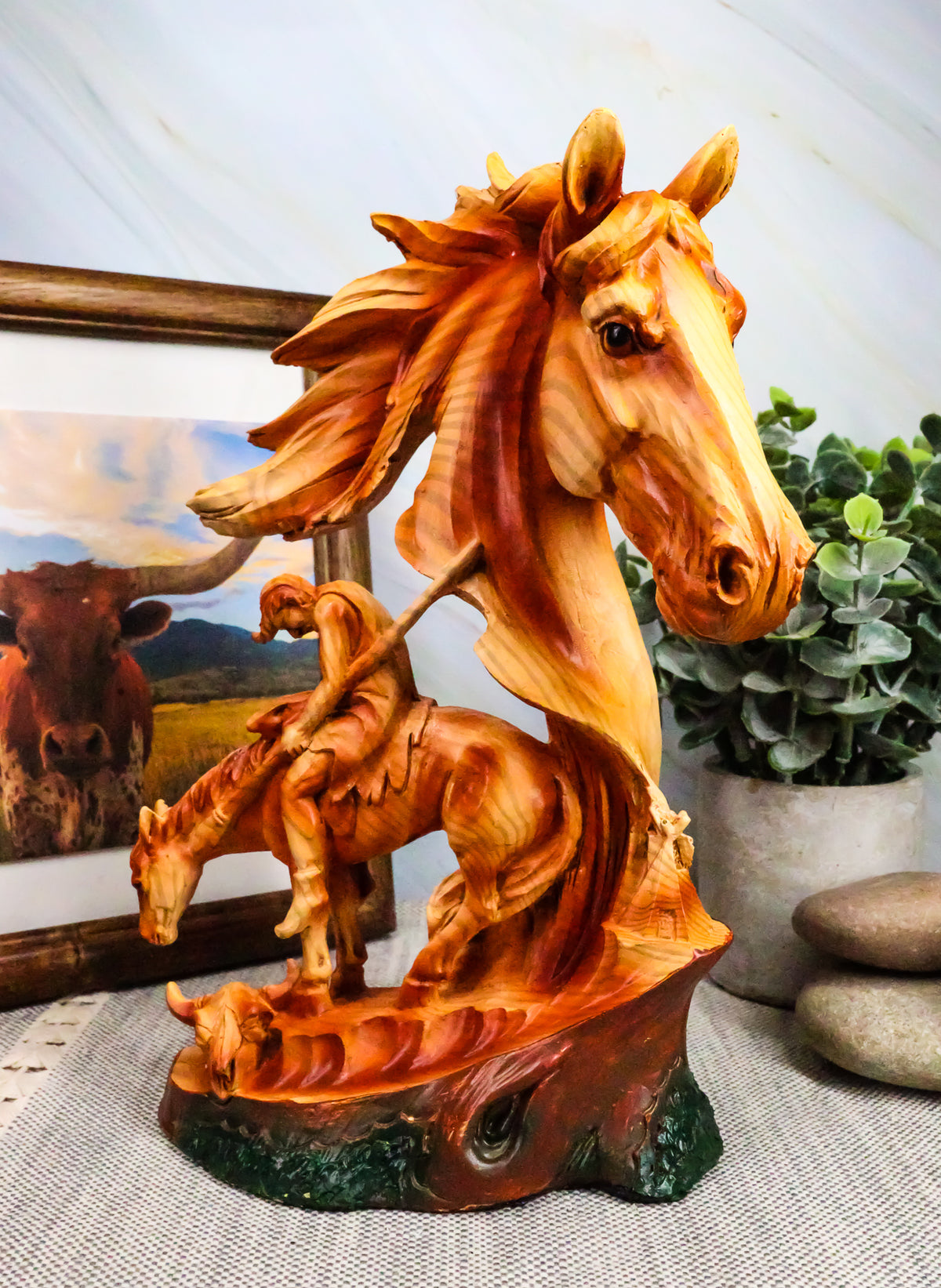 Ebros Faithful Steed End of The Trail Statue 9" Tall Wooden Horse Bust - Ebros Gift