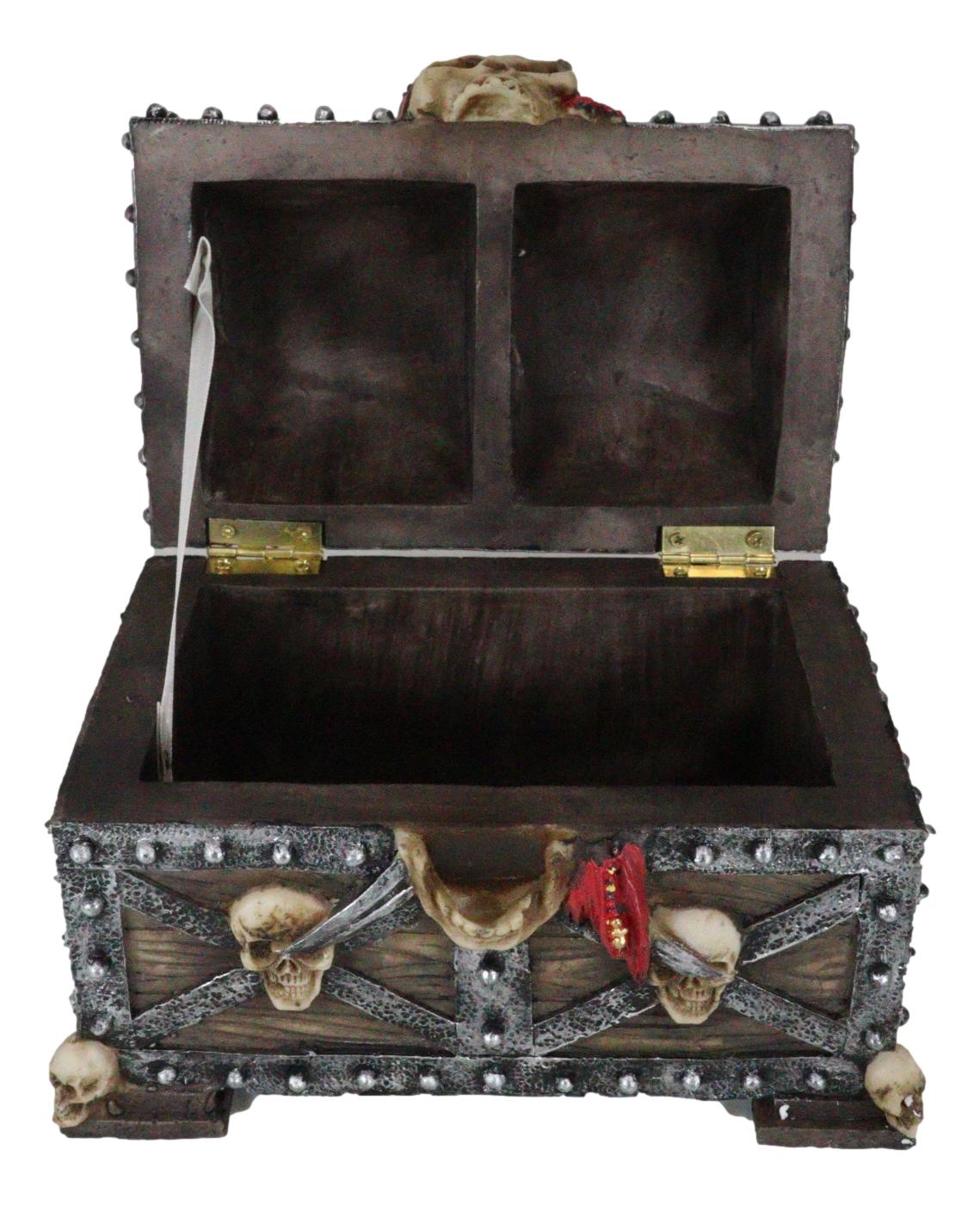 Large Caribbean Pirate Marauder Skull With Criss Cross Blades Treasure Chest Box - Ebros Gift