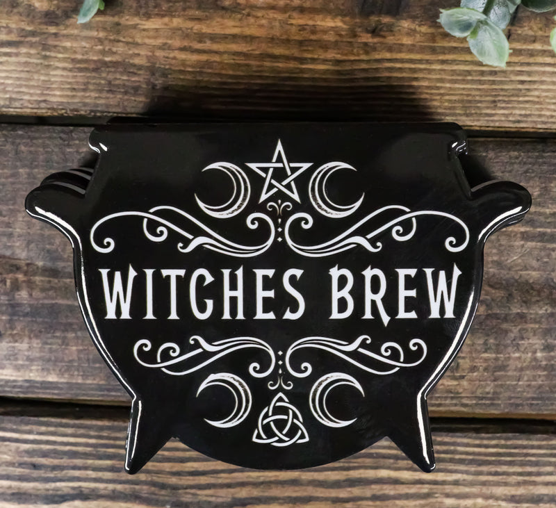 Set Of 4 Wicca Occult Witches Brew Pentagram Cauldron Ceramic Cork Coasters