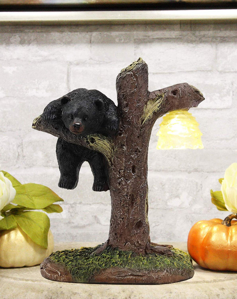 Ebros Western Rustic Forest Black Bear Climbing Tree with Beehive LED Night Light Statue 9.25" High Cabin Lodge Decor Bears Figurine for Mantelpiece Shelf Table Home Accent Lamp