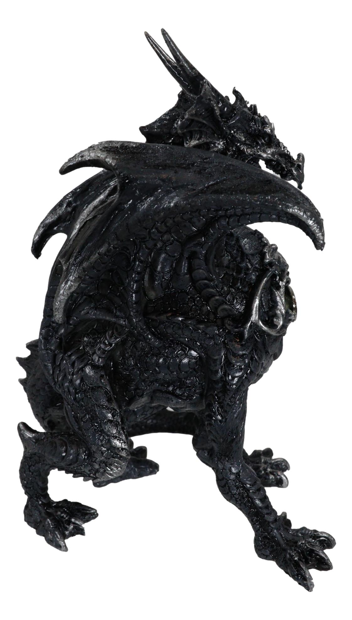 Gothic Fantasy Medieval Ember Crystal Heart Black Dragon Crouching Figurine