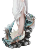 Celestial Goddess White Fairy With Blue Baby Dragon Hatchlings Statue 12.25"H
