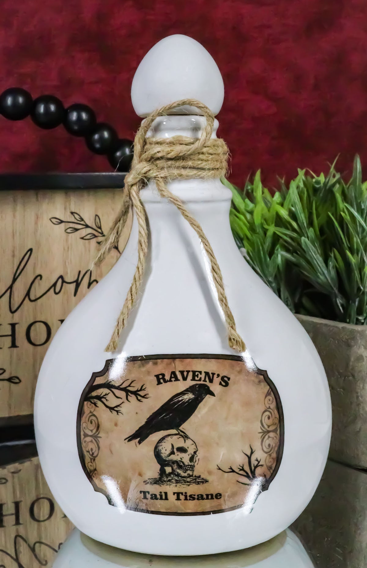 Ceramic Raven Crow Tail Tisane Mad Doctor Witchcraft Poison Prop Potion Bottle