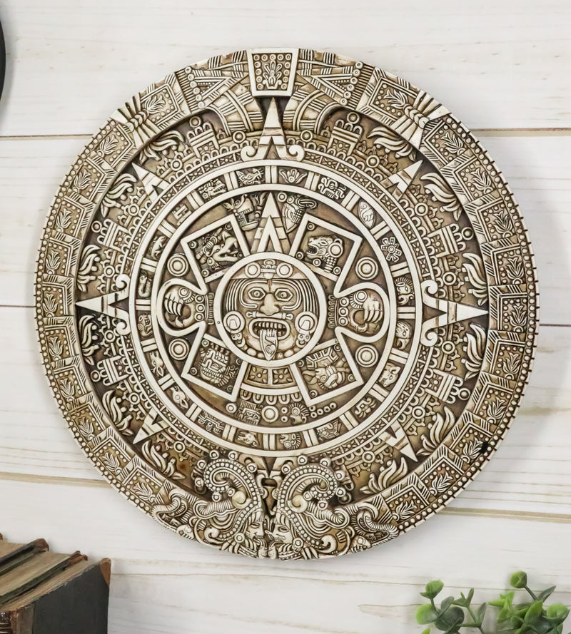 Aztec Maya Solar Sun Xiuhpohualli & Tonalpohualli Wall Calendar Plaque Figurine