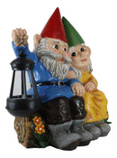 Ebros Large Mr and Mrs Gnome On Tree Log Solar LED Lantern Light Statue 13.5"H