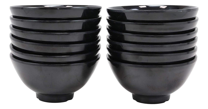 Ebros Gift Contemporary Black Smooth Porcelain Round Bowls For Cereal Soup Salad Noodle Rice Ice Cream Decorative Bowl Set of 12 Serveware For Restaurant Supply Home Kitchen