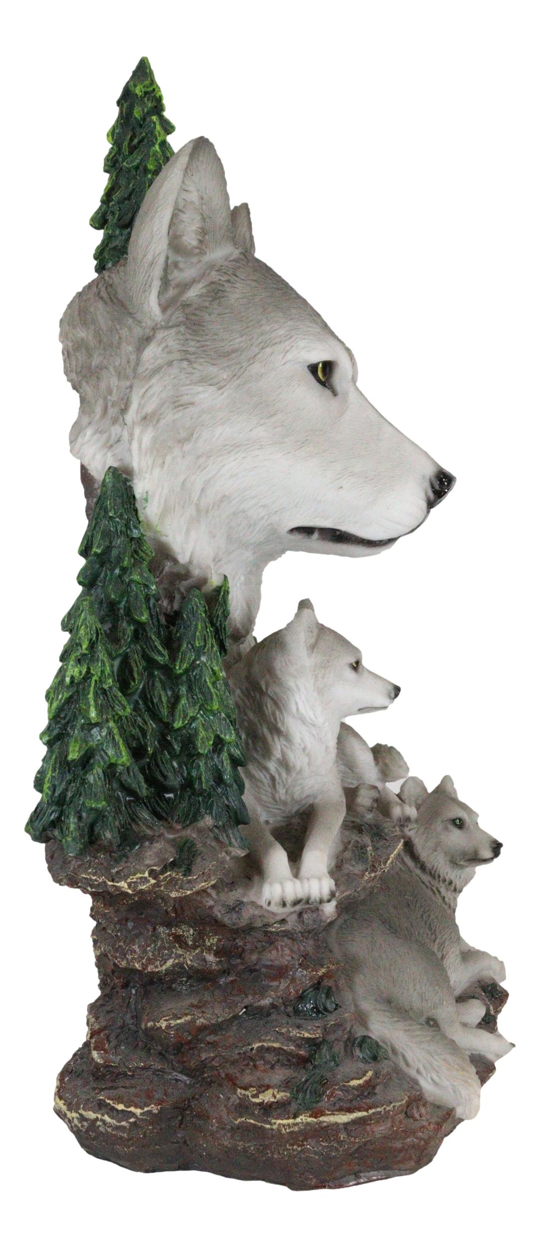 Mountain Scenery Gray Wolf Family Statue Timber Wolf Pack On Rocks 13"H Figurine