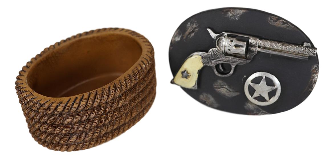 Ebros Rustic Cowboy Revolver Six Shooter Gun Western Star & Ropes Small Decorative Box