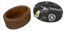 Ebros Rustic Cowboy Revolver Six Shooter Gun Western Star & Ropes Small Decorative Box