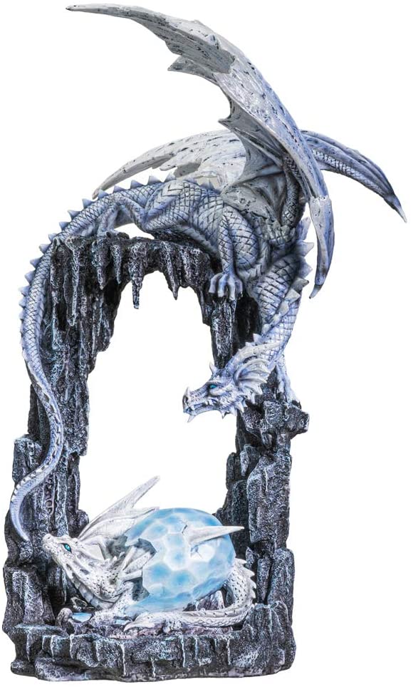 Ebros Ice Dragon Mother and Baby Hatchling in Egg Statue Decor Figurine 20"H