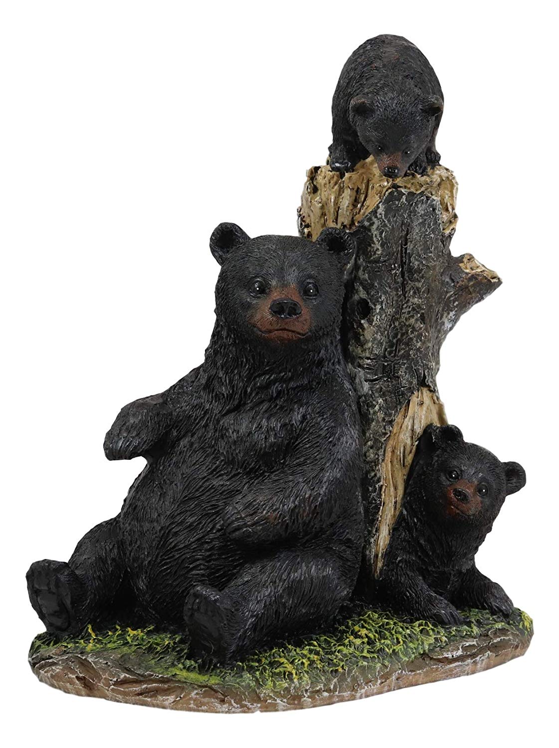 Ebros 7.5"H Rustic Forest Mother Black Bear With 2 Playful Cubs By Tree Stump Statue