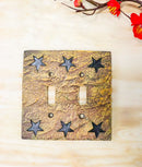 Set of 2 Western Stars Silhouette Textured Wall Double Toggle Switch Cover Plate