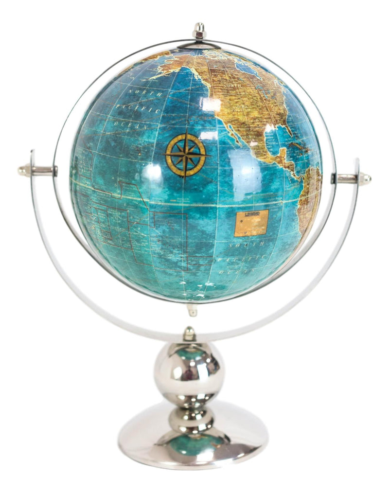 Modern Decorative Desktop Blue World Atlas Map Globe With Rotational Axis 11"H