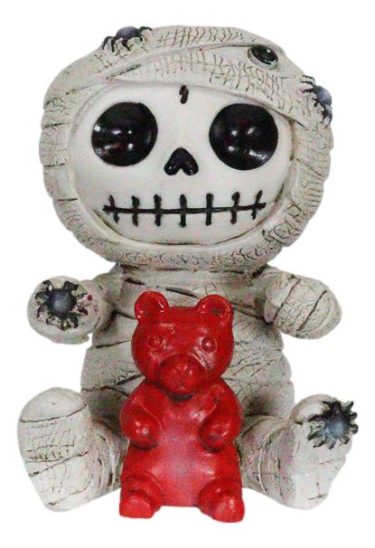 Ebros Furrybones Mummy Sarcophagus with Red Teddy Bear & Spiders Figurine 2.75"H