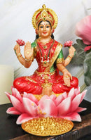 Ebros Seated Beautiful Hindu Goddess Lakshmi Meditating On Lotus Throne Statue 6.25" Tall