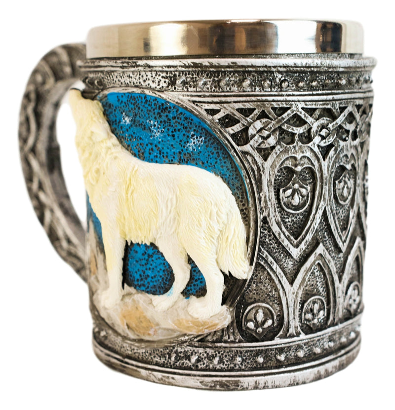 Celtic Howling Direwolf White Wolf At Starry Night Mountains Coffee Mug 14oz