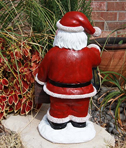 Ebros Jolly Seasons Merry Christmas Santa Claus Holding Greeting Sign Decorative Statue With Solar LED Light Lantern Lamp 16.5"H As Home Patio Welcome Entrance Decor Guest Greeter Figurine - Ebros Gift