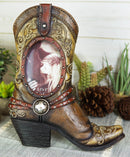 Rustic Western Tooled Leather Cowboy Boot Desktop Easel Photo Frame For 3.5"X5"