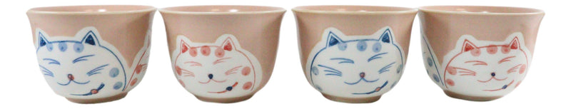 Ebros Auspicious Maneki Neko Lucky Fortune Cat Pink Ceramic Tea Set Teapot And 4 Cups