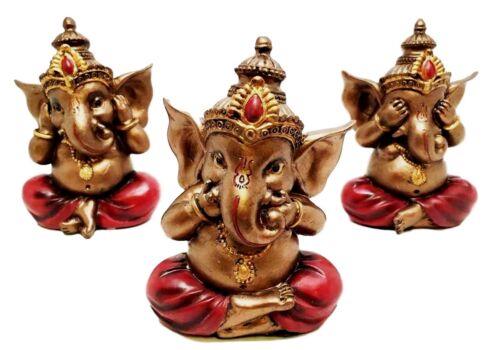 See Hear Speak No Evil Ganesha Figurines Painted Bronze Sculptures Hindu God