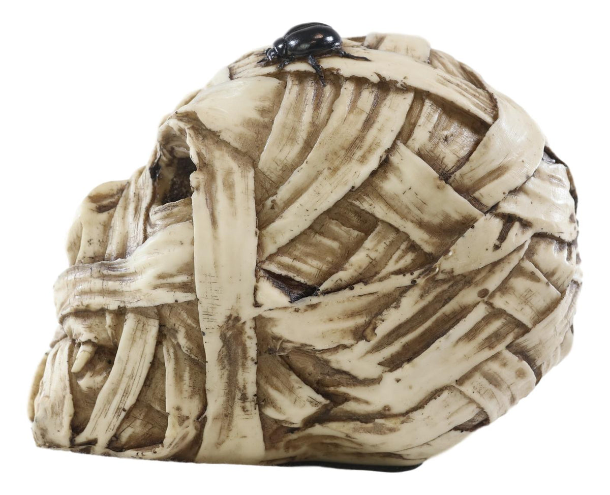 Egyptian Corpse Mummy Bandaged Skull With Scarab Statue Halloween Macabre Decor