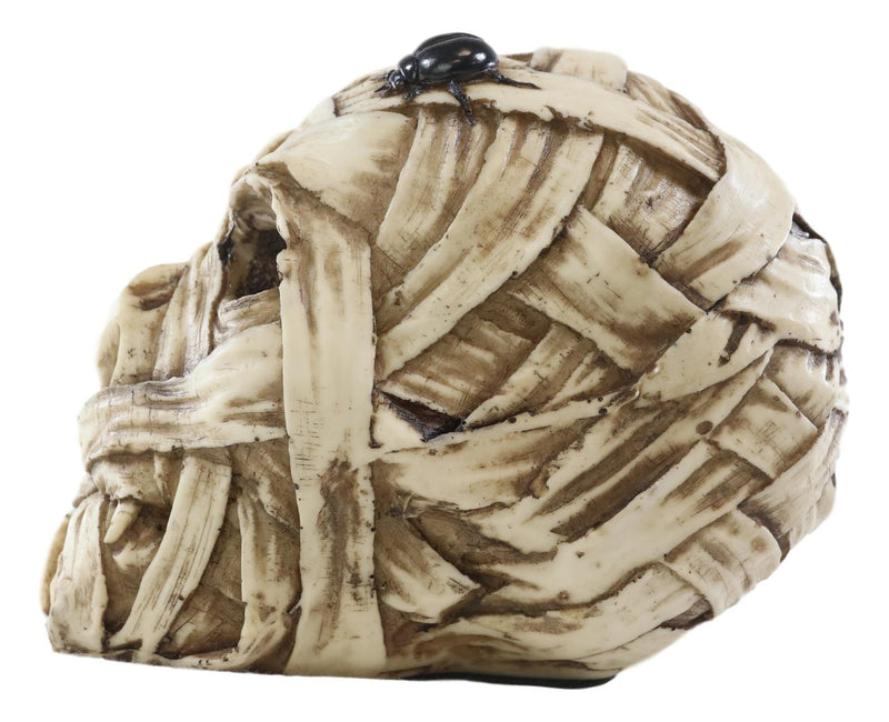 Egyptian Corpse Mummy Bandaged Skull With Scarab Statue Halloween Macabre Decor