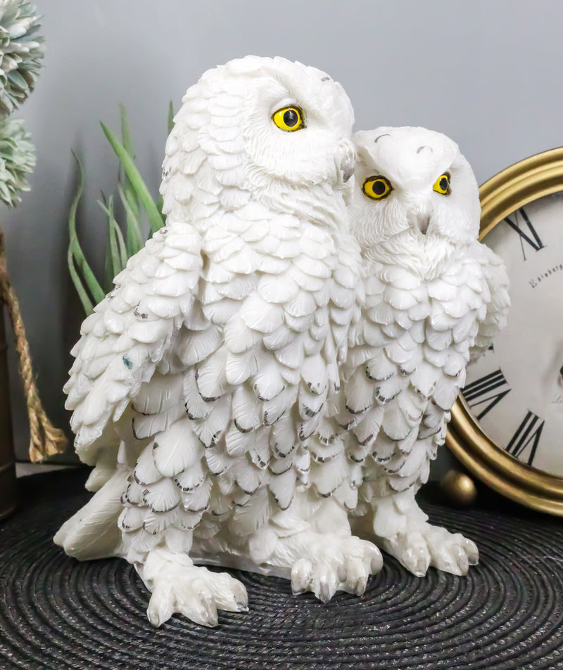 Ebros Mystical Two Snow White Owls Couple Statue 7.25"Tall Whimsical Figurine