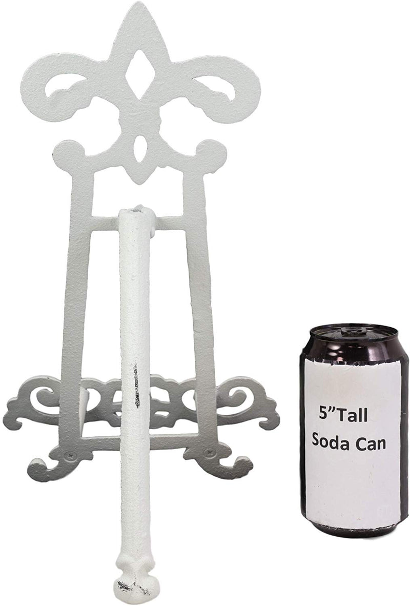 Ebros Cast Iron Rustic White Fleur De Lis Crown Scroll Art Base Easel Photo Book Stand