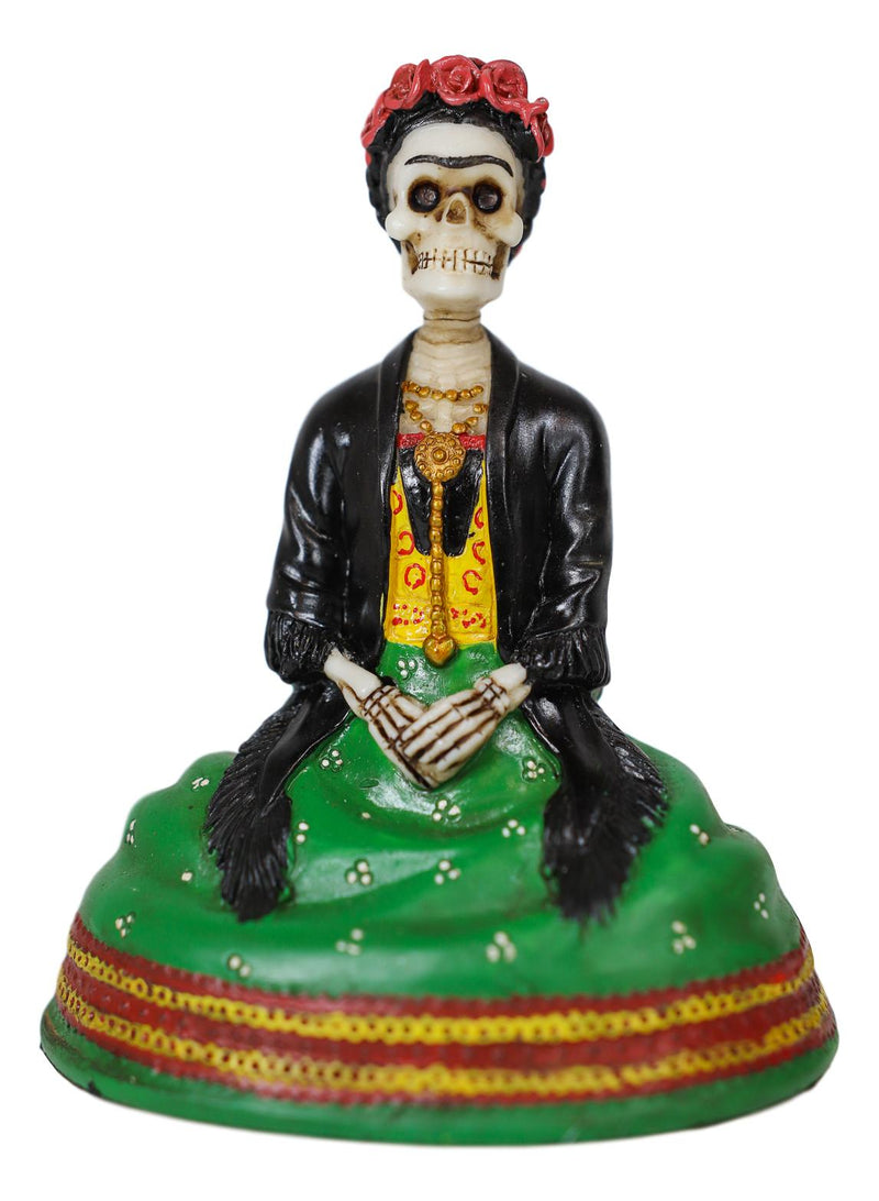 Ebros Mexican Dias De Los Muertos Sitting Lady Skeleton Day of The Dead Statue 4"Tall