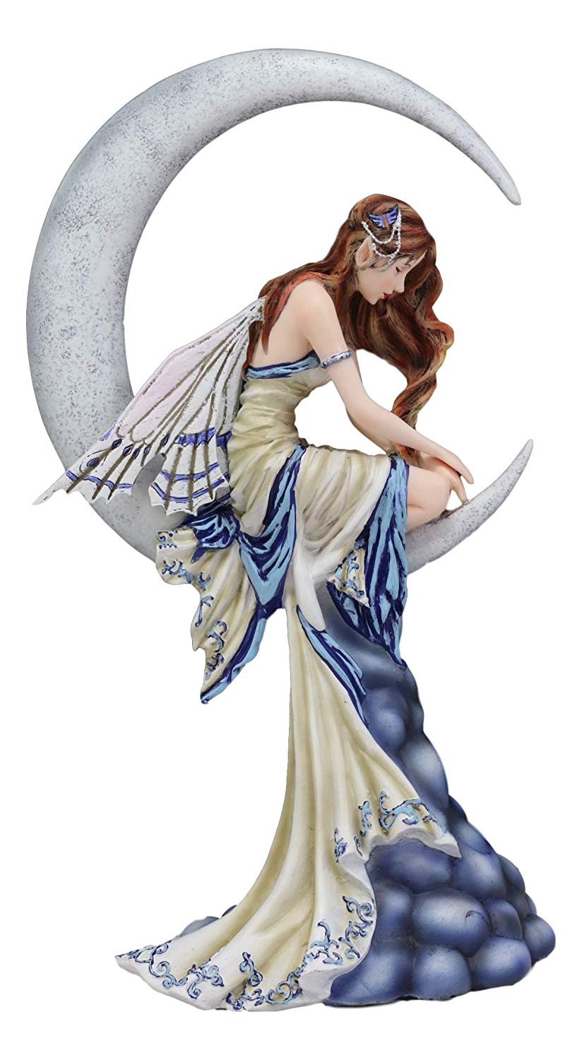 Ebros Fantasy Celestial Crescent Lunar Moon Dream Weaver Fairy Statue 12" Tall by Artist Nene Thomas 'Memory' Astrology Zodiac Fairies Nymphs Pixies Themed Collectible Figurine As Home Decor Accent