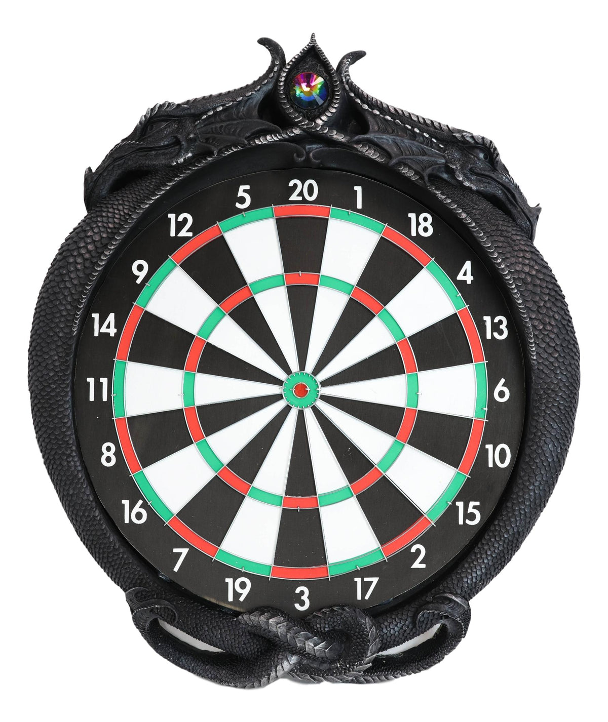 Medieval Dungeon Crystal Jade Dual Dragon Dart Board Wall Sculpture 20.5"H Decor