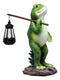 Ebros Blue Bayou Trails Hiking Frog Statue Holding Rod With Solar Powered Lantern LED