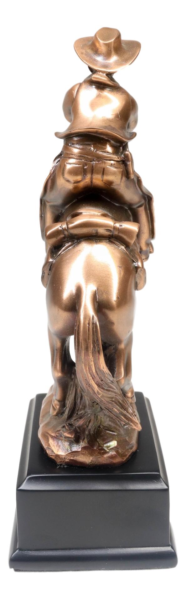 Wild West Cowboy With Rearing Horse In Pursuit Bronze Electroplated Figurine - Ebros Gift