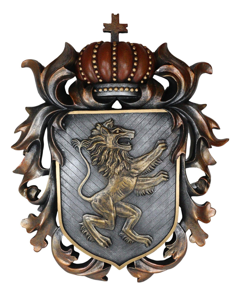 Ebros Large Medieval Heraldic Royal Lion Coat of Arms King Crown Shield Plaque