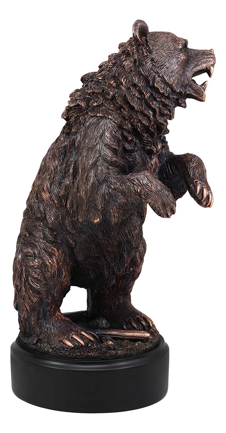 Ebros Gift The Grandfather North American Standing Black Bear Roaring Decor Statue with Round Trophy Base 13.25" H Bronze Electroplated Figurine Wildlife Woodlands Forest Rustic Cabin Decor Bears 3D