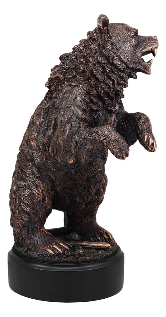 Ebros Gift The Grandfather North American Standing Black Bear Roaring Decor Statue with Round Trophy Base 13.25" H Bronze Electroplated Figurine Wildlife Woodlands Forest Rustic Cabin Decor Bears 3D